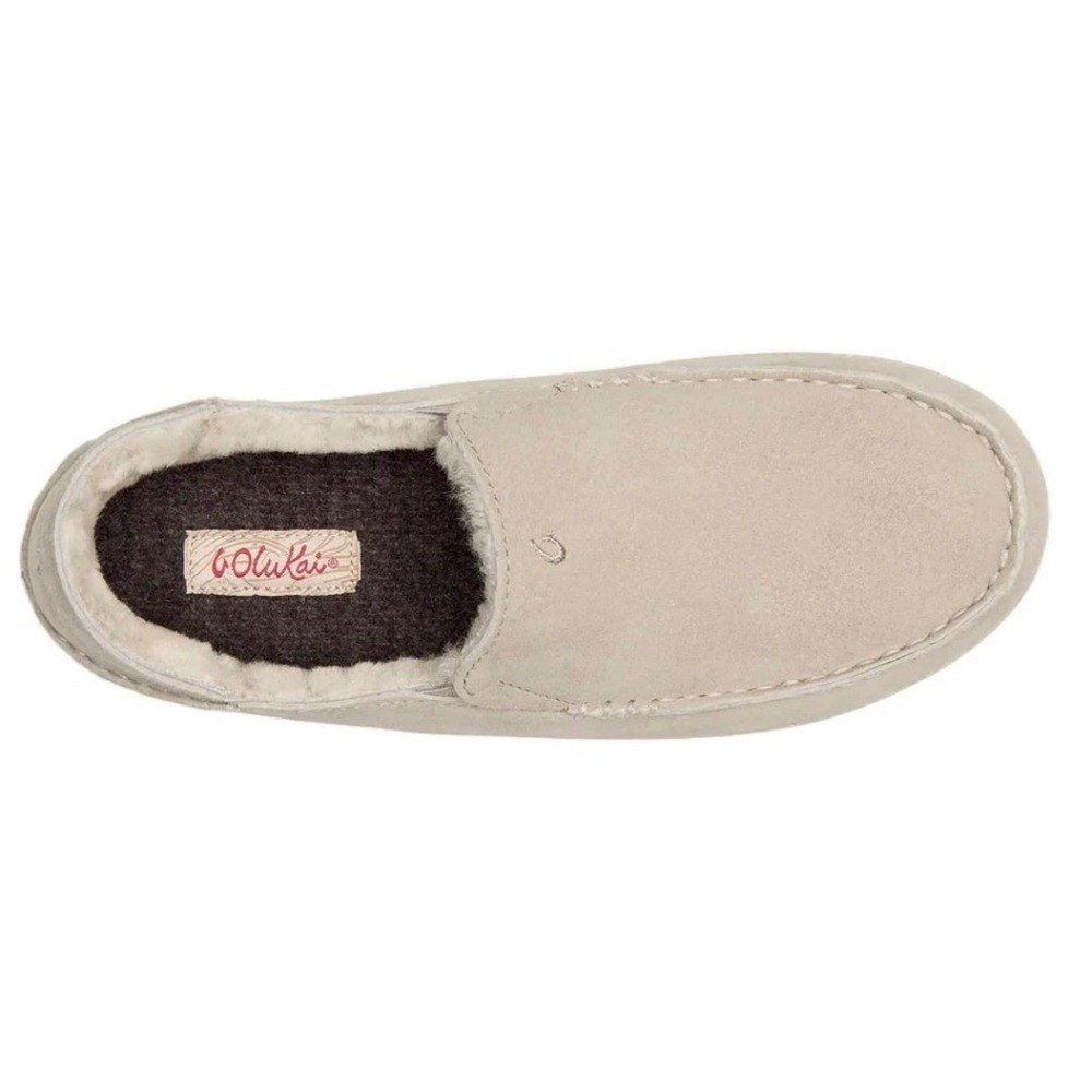 Olukai Nohea‎ Slipper Womens 8 Pale Grey/cream  Leather Shearling Lined Loafer